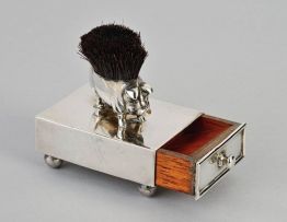 An Edward VII silver stamp box with pen wipe modelled as a pig, Levi and Salaman, Birmingham, 1908