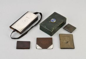 A George V leather and silver-mounted triple stamp case, maker's initials SE, Birmingham, 1920