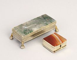 An electroplate-mounted moss agate triple stamp box