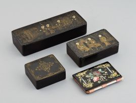 Two chinoiserie papier-mâché stamp boxes, 19th century