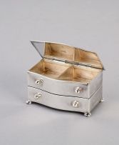 A George V silver novelty quadruple compartment stamp box in the form of a chest of drawers, possibly A & J Zimmerman, Birmingham, 1912, Rd 549313