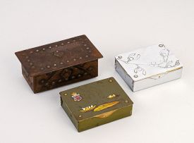 A German Coberg steel triple stamp box, late 19th/early 20th century