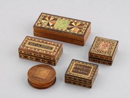 Four Tunbridge ware stamp boxes