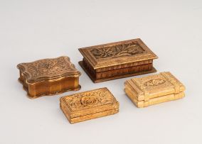 Four Continental carved fruitwood stamp boxes, 20th century