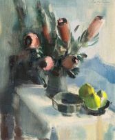 Louis van Heerden; Still Life of Proteas and Pears