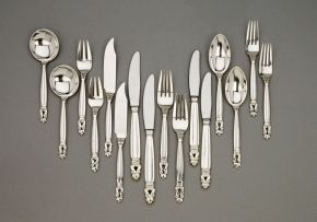 A Georg Jensen silver Acorn pattern flatware service, designed by Johan Rohde, mid 20th century