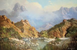 Gabriel de Jongh; River Valley, Mountains Beyond