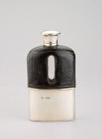 A Victorian silver and leather-mounted glass flask, William Thomas Wright & Frederick Davies, London, 1877
