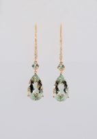 Pair of quartz and diamond pendant earrings