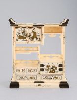 A miniature Japanese gilt-metal mounted shibayama-inlaid ivory shodana, Meiji Period (1868-1912)