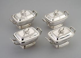 Four George III silver entrée dishes and covers, John Edwards III, London, 1808