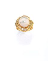 Pearl and diamond ring