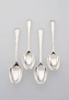 A set of four Cape silver Old English Feather Edge pattern teaspoons, unknown maker's mark 'HNS', 19th century