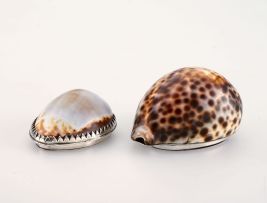 A Cape silver-mounted cowrie shell snuff box, Johannes Combrink, 19th century