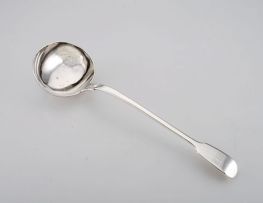 A Cape silver Fiddle pattern soup ladle, William Moore, mid 19th century