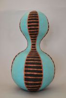 A blue and black glazed earthenware double gourd vase, Barbara Jackson (1949-2010), 1998
