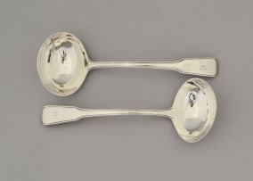 A pair of George III Fiddle and Thread pattern silver sauce ladles, George Smith III & William Fearn, London, 1795