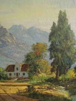 Gabriel de Jongh; Cape Dutch Cottage in a Mountainous Landscape