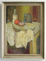 Barbara Grace Burry; Still Life with a Bottle Milk, Tomato and Onion