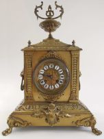A French brass mantle clock, late 19th Century