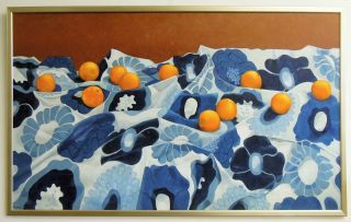 Diamond Bozas; Oranges on Blue Cloth