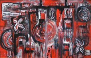 Cecily Sash; Red Abstract