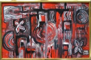 Cecily Sash; Red Abstract