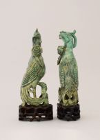A pair of Chinese carved hardstone figures of phoenix, early 20th century