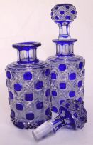 Two Bohemian cobalt-overlaid and glass scent bottles, circa 1900