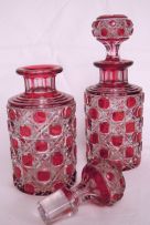 Two Bohemian ruby-overlaid and glass scent bottles, circa 1900