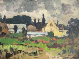 Piet van Heerden; Homestead in an Overcast Landscape