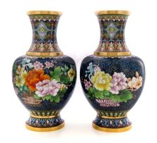 A pair of Chinese cloisonné enamel vases