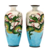 A pair of Japanese ginbari and cloisonné enamel vases