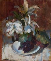 Irmin Henkel; Still Life with Grapes and St. Joseph's Lilies