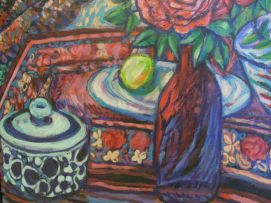 Jeanne Kotzé Louw; Still Life with Roses and Vessels