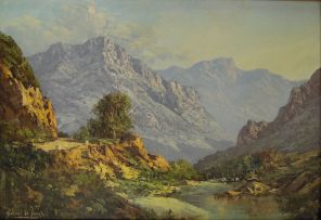 Gabriel de Jongh; Stream Through a Mountainous Landscape