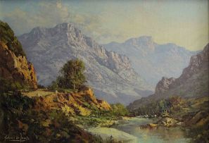 Gabriel de Jongh; Stream Through a Mountainous Landscape