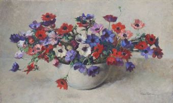 Frans Oerder; Still Life with Anemones in a White Bowl