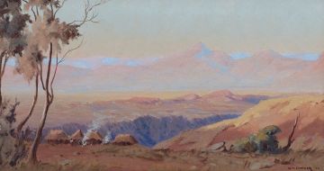 Willem Hermanus Coetzer; Transkei Landscape with Huts