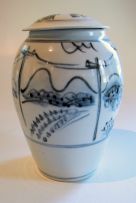 Esias Bosch; Lidded Vessel with Power Lines and Farmlands