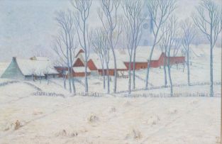 William Degouve de Nuncques; Snowy Village Scene with Church