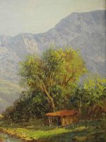 Gabriel de Jongh; Thatched Cottage in a Mountainous Landscape