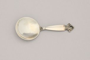 A Georg Jensen Acanthus pattern silver caddy spoon, designed by Johan Rohde, 1917, post 1945