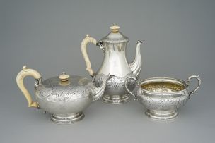 *A William IV three-piece silver tea service, Robert Garrard II, London, 1836