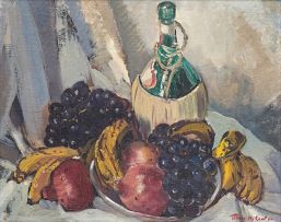 Terence McCaw; Still Life with Fruit and a Chianti Bottle