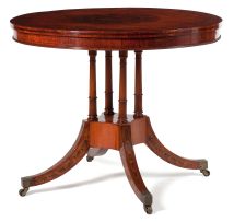 A George III style satinwood and painted circular occasional table, circa 1910