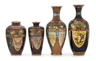 Four Japanese cloisonné enamel vases