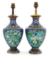 A pair of Chinese cloisonné enamel lamps