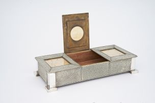 An Art Deco shagreen and silver triple-frame box
