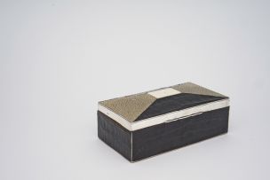 An Art Deco alligator, shagreen and ivory silver-mounted cigarette box